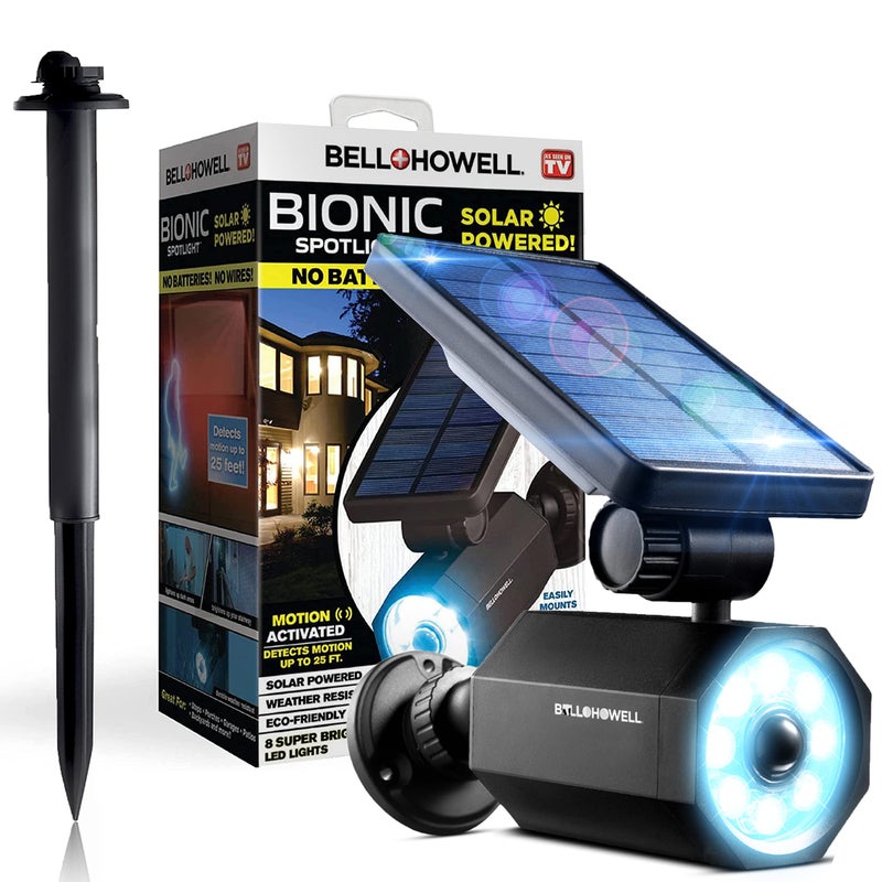 Bell Howell Bell+Howell Bionic Spotlight Deluxe Solar-Powered Spot Light 25 Feet Motion Sensor, Sun Panels, Waterproof Frost Resistant Patio, Yard and Outdoor Lighting As Seen On TV, Blackâ€¦ - Image 1